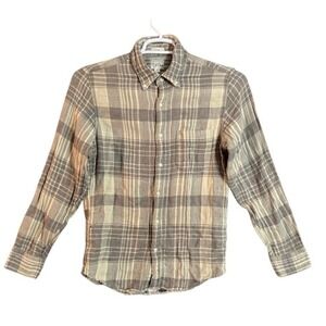 J Crew Slim Fit Plaid Button Down Shirt Mens Size S Beige Brown